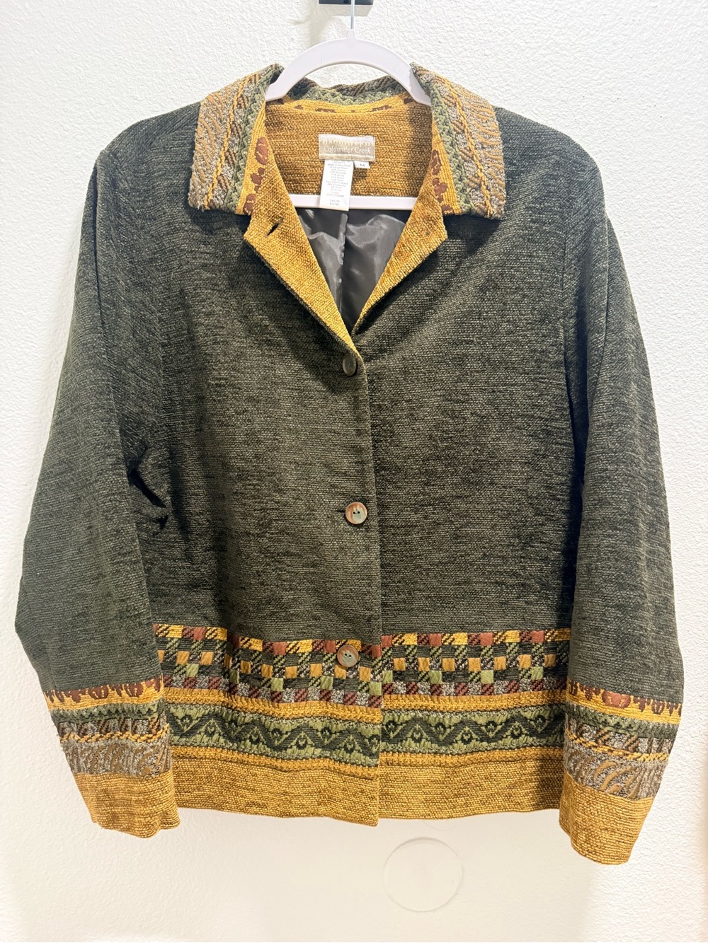 Vintage Eclectic Textured Olive and Mustard Button-Up Cardigan Jacket
